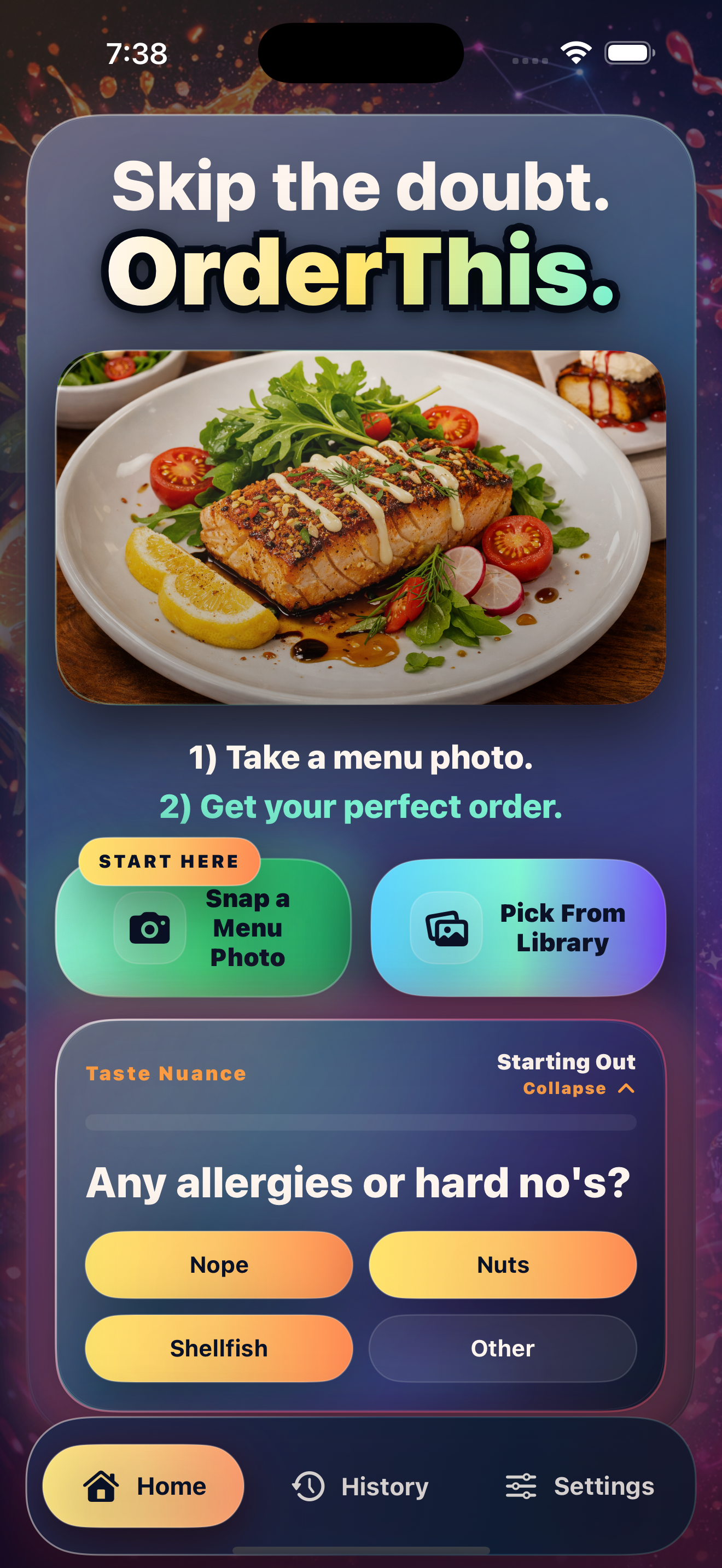 Current OrderThis home screen with updated design